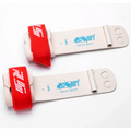 Two white plastic strap components with red elastic bands and blue 'reisport SWISS MADE' branding, shown on a plain white background.